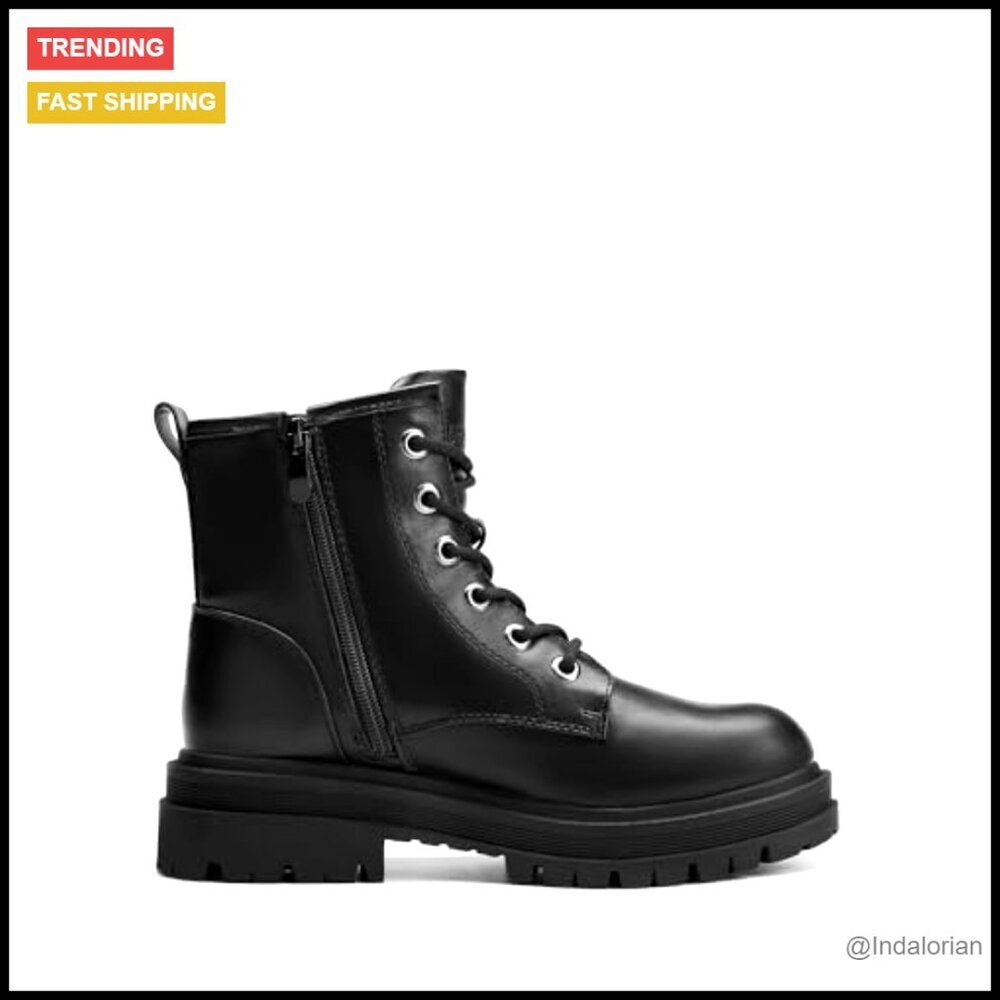 Combat Boots Lace-Up Platform Ankle Booties Side Zipper Lug Sole Retro Chic - Picture 4 of 7